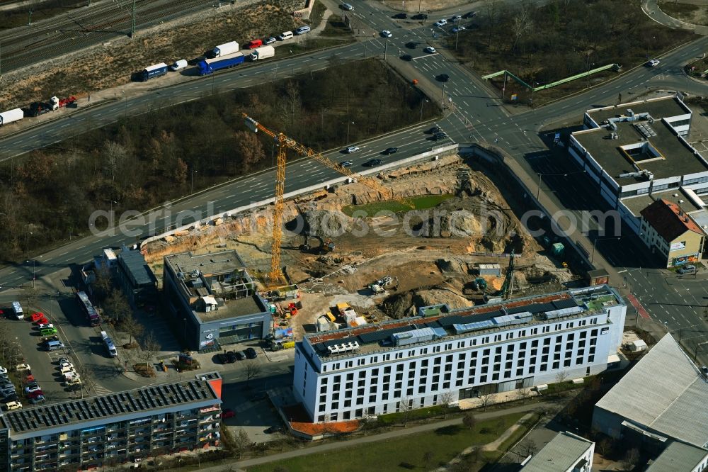 Aerial image Nürnberg - Construction site of banking administration building of the financial services company Evenord-Bank in the district Sankt Leonhard in Nuremberg in the state Bavaria, Germany