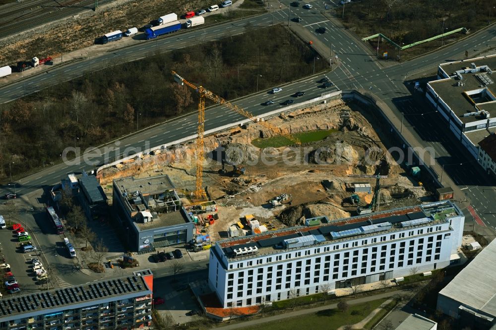 Aerial photograph Nürnberg - Construction site of banking administration building of the financial services company Evenord-Bank in the district Sankt Leonhard in Nuremberg in the state Bavaria, Germany