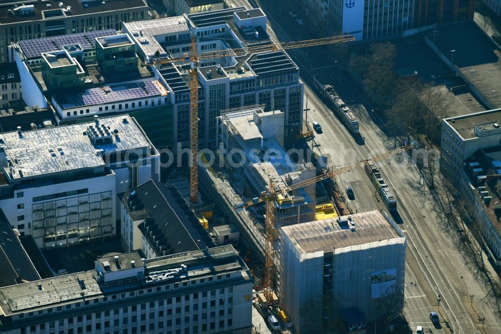 Kassel from above - Construction site of banking administration building of the financial services company on Garde-du-Corps-Strasse in Kassel in the state Hesse, Germany