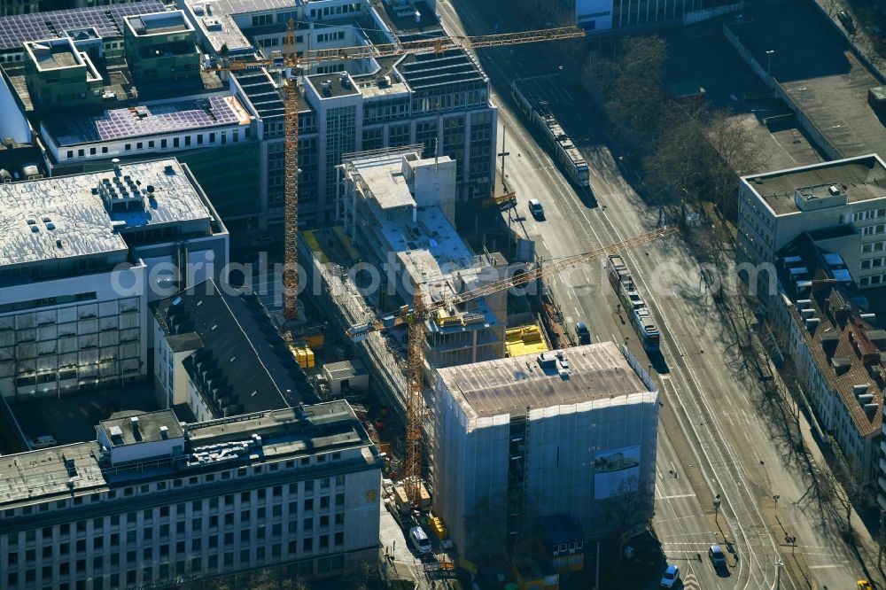 Kassel from the bird's eye view: Construction site of banking administration building of the financial services company on Garde-du-Corps-Strasse in Kassel in the state Hesse, Germany