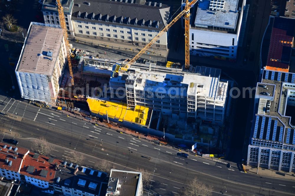 Kassel from above - Construction site of banking administration building of the financial services company on Garde-du-Corps-Strasse in Kassel in the state Hesse, Germany