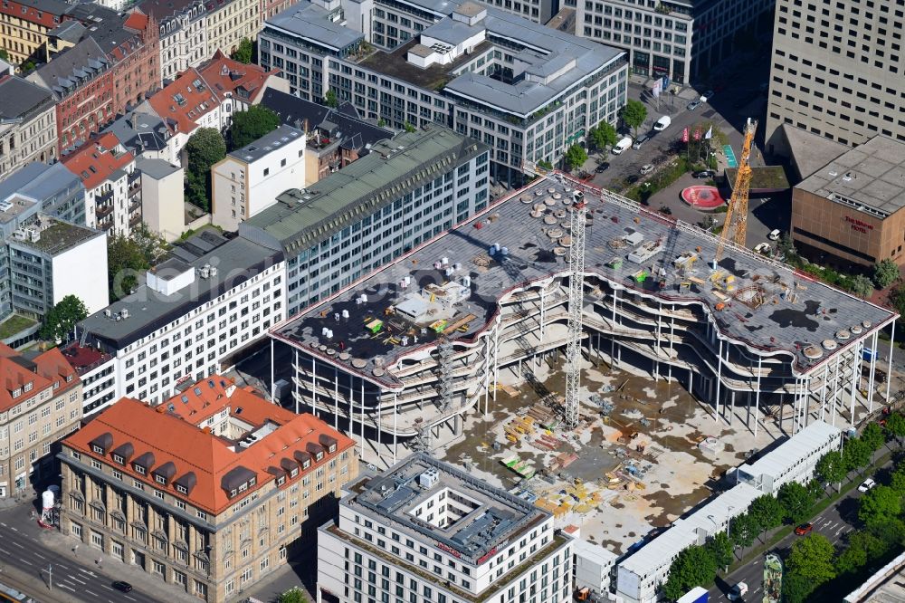 Aerial photograph Leipzig - Construction site of banking administration building of the financial services company SAB - Forum - Saechsische Aufbaubank in Leipzig in the state Saxony, Germany