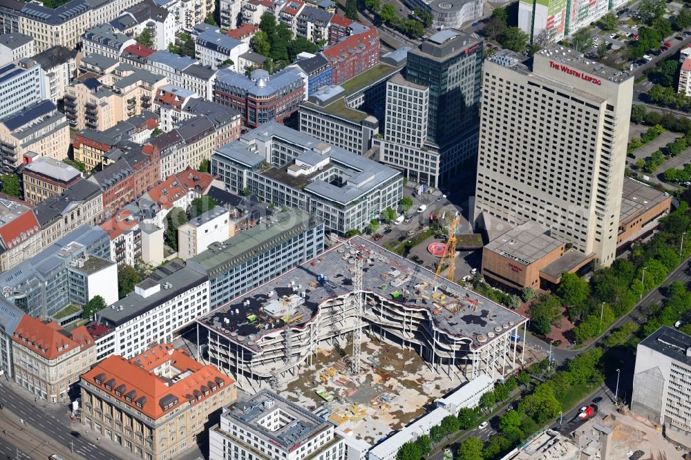 Leipzig from above - Construction site of banking administration building of the financial services company SAB - Forum - Saechsische Aufbaubank in Leipzig in the state Saxony, Germany