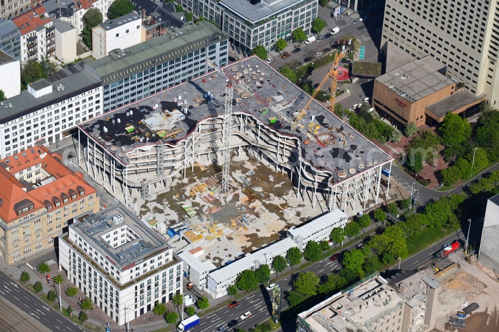 Leipzig from the bird's eye view: Construction site of banking administration building of the financial services company SAB - Forum - Saechsische Aufbaubank in Leipzig in the state Saxony, Germany