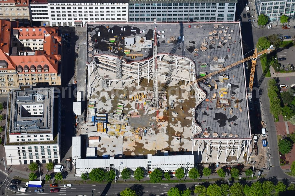 Aerial image Leipzig - Construction site of banking administration building of the financial services company SAB - Forum - Saechsische Aufbaubank in Leipzig in the state Saxony, Germany