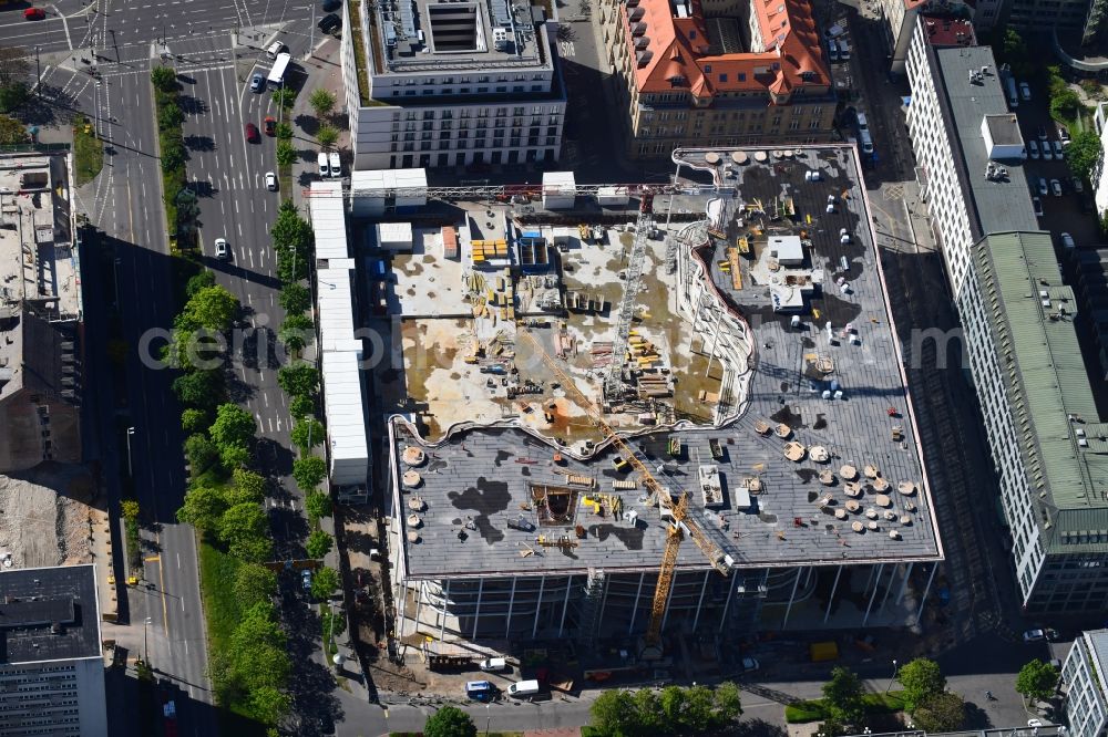 Aerial photograph Leipzig - Construction site of banking administration building of the financial services company SAB - Forum - Saechsische Aufbaubank in Leipzig in the state Saxony, Germany