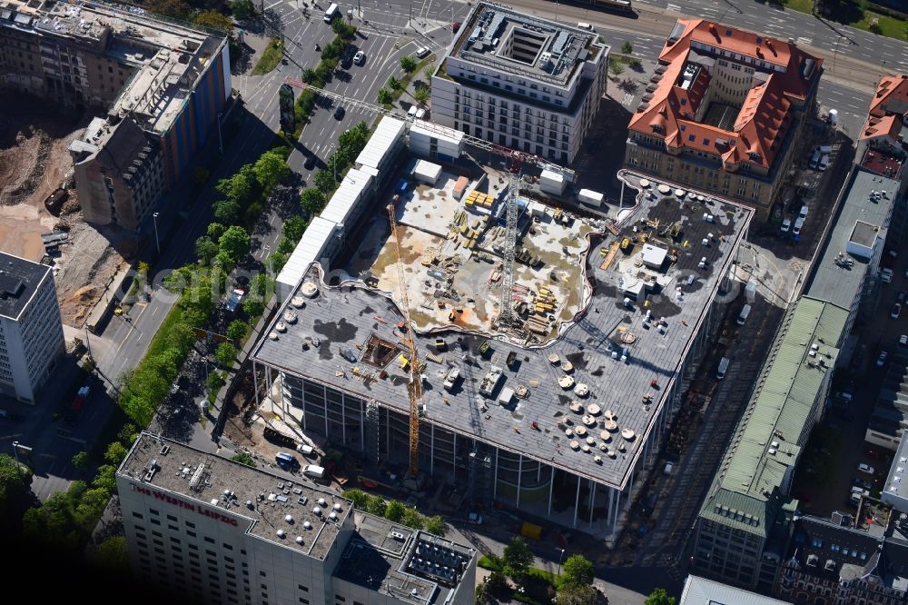 Aerial image Leipzig - Construction site of banking administration building of the financial services company SAB - Forum - Saechsische Aufbaubank in Leipzig in the state Saxony, Germany