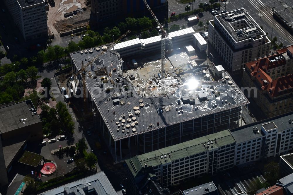 Leipzig from the bird's eye view: Construction site of banking administration building of the financial services company SAB - Forum - Saechsische Aufbaubank in Leipzig in the state Saxony, Germany