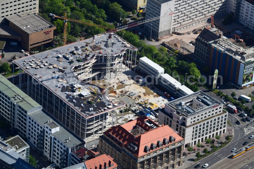 Leipzig from the bird's eye view: Construction site of banking administration building of the financial services company SAB - Forum - Saechsische Aufbaubank in Leipzig in the state Saxony, Germany