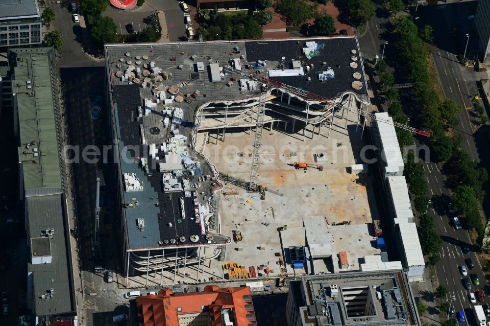 Leipzig from the bird's eye view: Construction site of banking administration building of the financial services company SAB - Forum - Saechsische Aufbaubank in Leipzig in the state Saxony, Germany