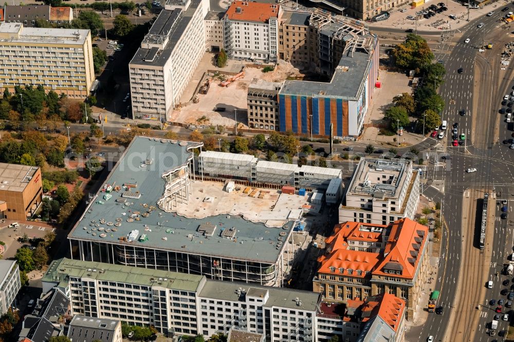 Leipzig from the bird's eye view: Construction site of banking administration building of the financial services company SAB - Forum - Saechsische Aufbaubank in Leipzig in the state Saxony, Germany