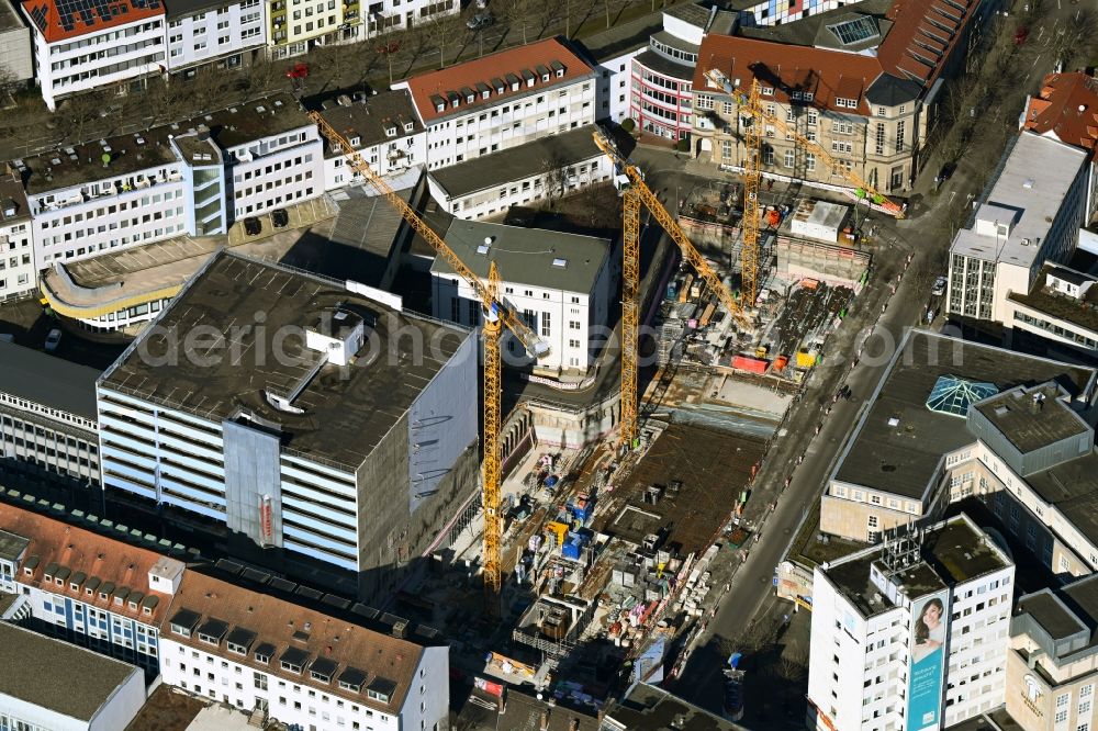 Aerial photograph Kassel - Construction site of banking administration building S-Finanz-Campus of the financial services company of Kasseler Sparkasse on Spohrstrasse in the district Mitte in Kassel in the state Hesse, Germany