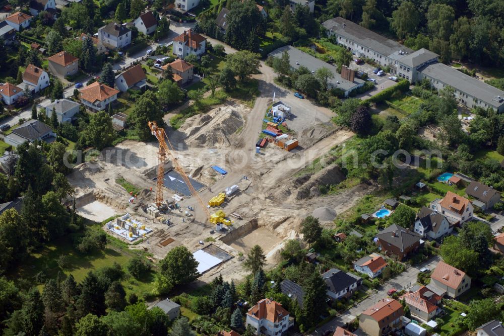 Aerial image Berlin - Construction site of residential area of single-family settlement on street Lichtweg - Werdohler Weg in the district Tegel in Berlin, Germany