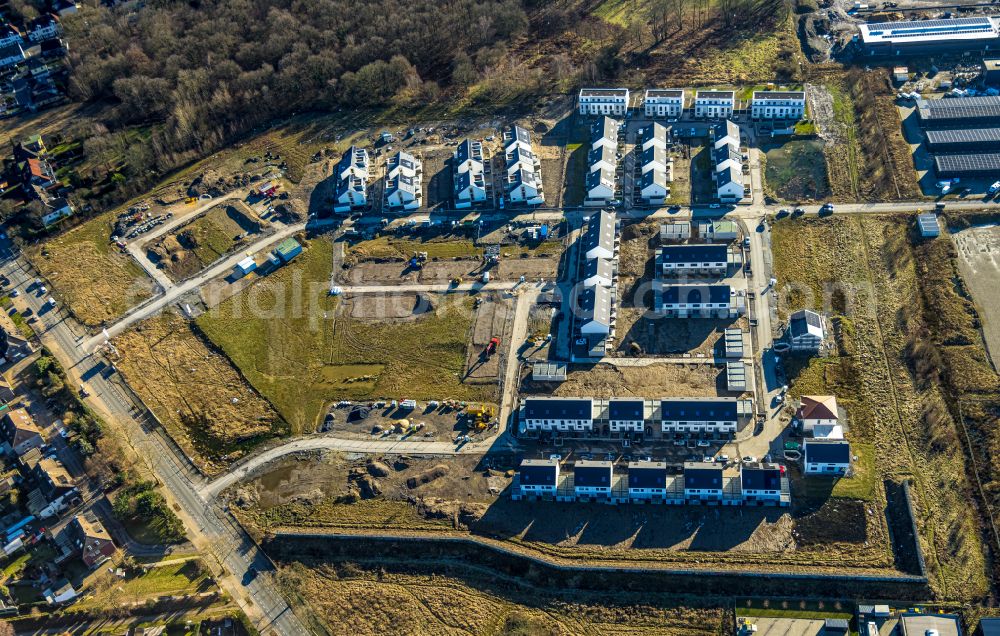 Castrop-Rauxel from the bird's eye view: Construction site of residential area of single-family settlement Beerenbruch Viertel on street Karoline-Fele-Strasse - Miriam-Sander-Strasse in the district Ickern in Castrop-Rauxel at Ruhrgebiet in the state North Rhine-Westphalia, Germany