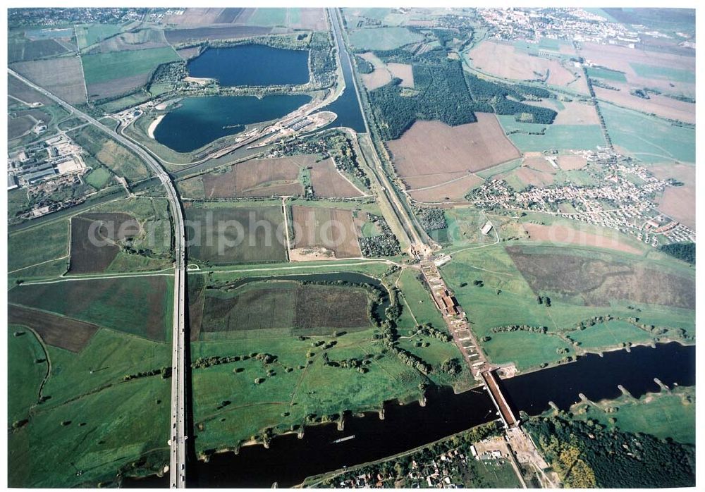 Rothensee from the bird's eye view: Neubau des Wasserstraßenkreuzes Magdeburg