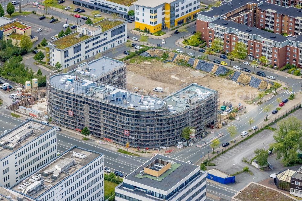 Aerial image Essen - New construction of a residential and commercial building with office space on Kurt-Jooss-Strasse corner Frohnhauser Strasse in the district Westviertel in Essen at Ruhrgebiet in the state North Rhine-Westphalia, Germany