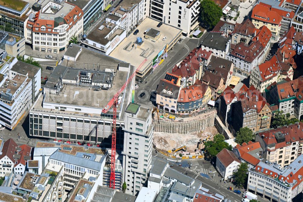 Aerial image Stuttgart - New construction of a residential and commercial building on Eberhardstrasse - Torstrasse in the district Stadtzentrum in Stuttgart in the state Baden-Wuerttemberg, Germany