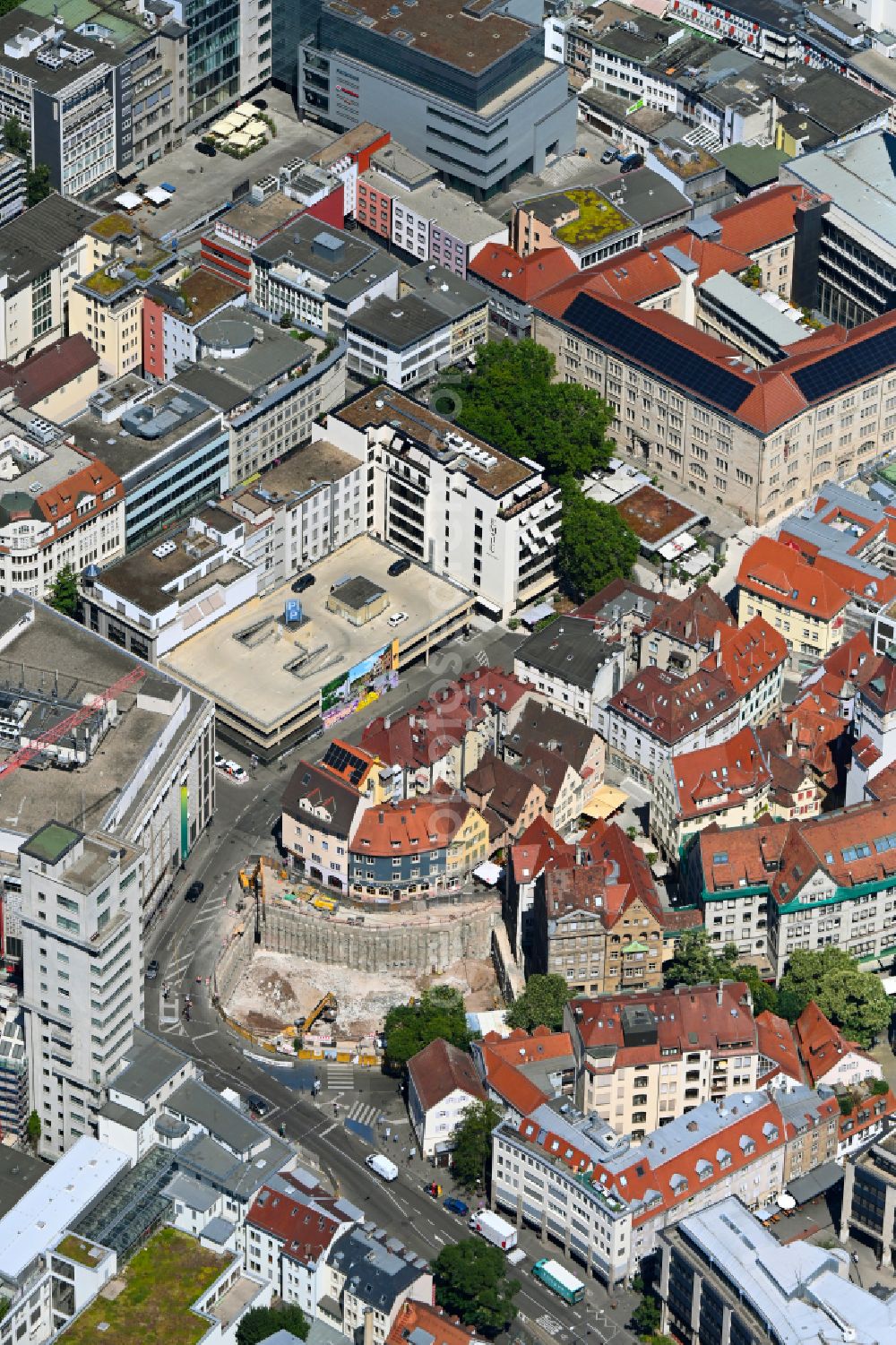 Aerial photograph Stuttgart - New construction of a residential and commercial building on Eberhardstrasse - Torstrasse in the district Stadtzentrum in Stuttgart in the state Baden-Wuerttemberg, Germany