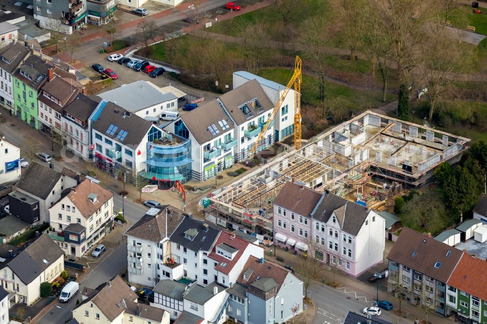 Holzwickede from above - New construction of a residential and commercial building Am Emscherpark - Hauptstrasse in the district Brackel in Holzwickede in the state North Rhine-Westphalia, Germany