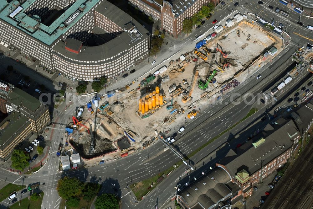 Aerial photograph Hamburg - Construction site for the construction of a multi-family residential and commercial building Johannis-Kontor in the old town in Hamburg, Germany