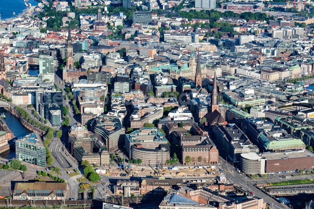 Aerial image Hamburg - Construction site for the construction of a multi-family residential and commercial building Johannis-Kontor in the old town in Hamburg, Germany