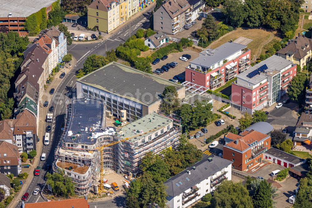 Hattingen from the bird's eye view: New construction of a residential and commercial building At Home 1 - New apartments with service on Talstrasse in Hattingen in the Ruhr area in the state of North Rhine-Westphalia, Germany