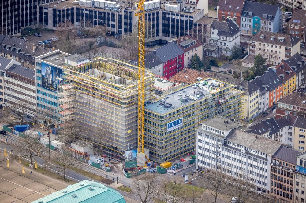 Aerial photograph Essen - New construction of a residential and commercial building Huyssenallee - corner Heinrichstrasse in Essen at Ruhrgebiet in the state North Rhine-Westphalia, Germany