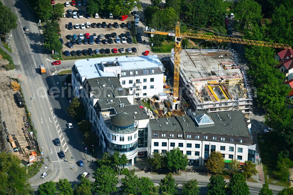 Aerial image Bernau - New construction of a residential and commercial building on Jahnstrasse - Neuer Schulweg - Ladenburger Chaussee in Bernau in the state Brandenburg, Germany