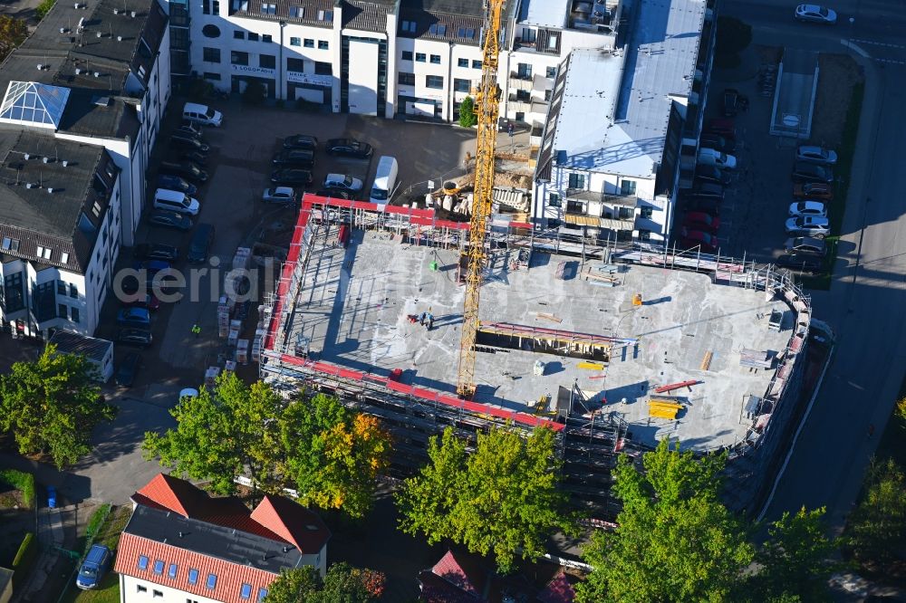 Aerial image Bernau - New construction of a residential and commercial building on Jahnstrasse - Neuer Schulweg - Ladenburger Chaussee in Bernau in the state Brandenburg, Germany