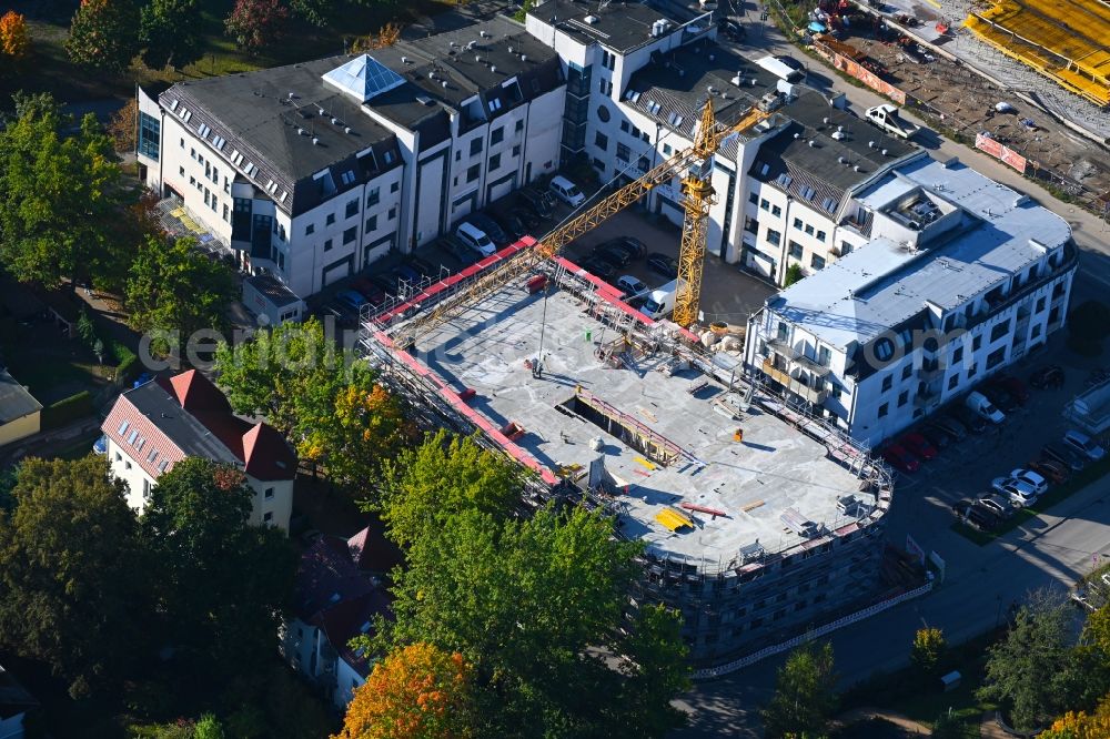 Aerial image Bernau - New construction of a residential and commercial building on Jahnstrasse - Neuer Schulweg - Ladenburger Chaussee in Bernau in the state Brandenburg, Germany