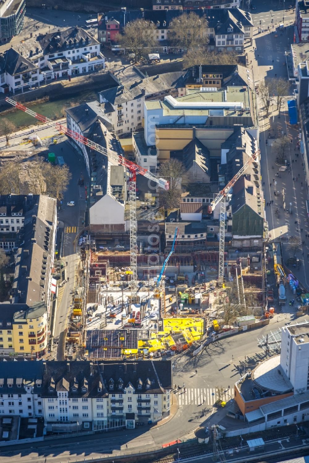 Siegen from above - New residential and commercial building Quarter Johann-Moritz-Quartier at Am Bahnhof in Siegen at Siegerland in the state North Rhine-Westphalia, Germany