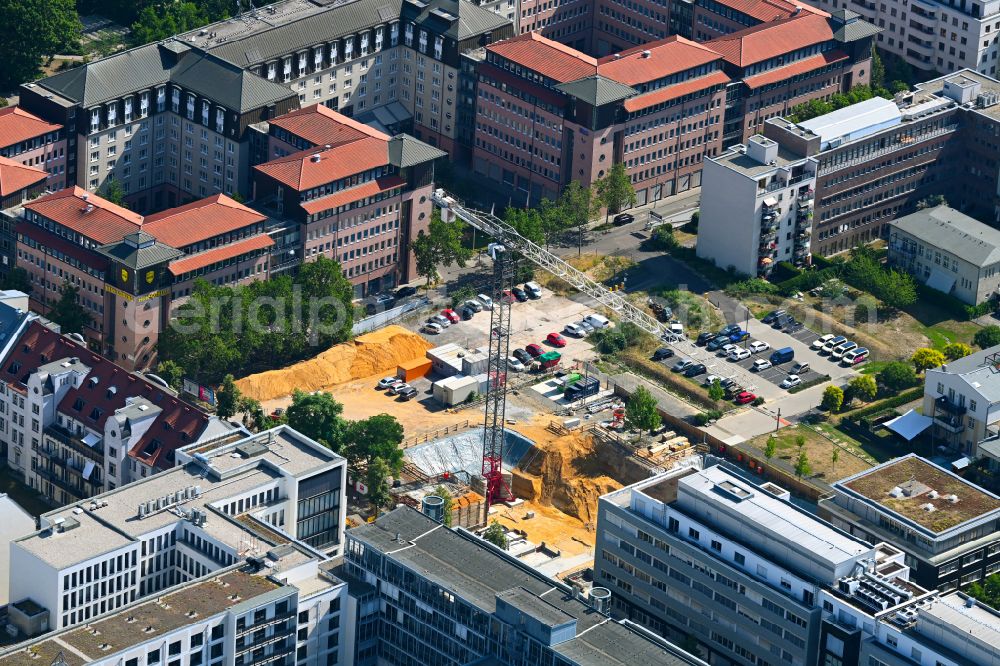 Aerial photograph Leipzig - New construction of a residential and commercial building on street Querstrasse in the district Zentrum in Leipzig in the state Saxony, Germany