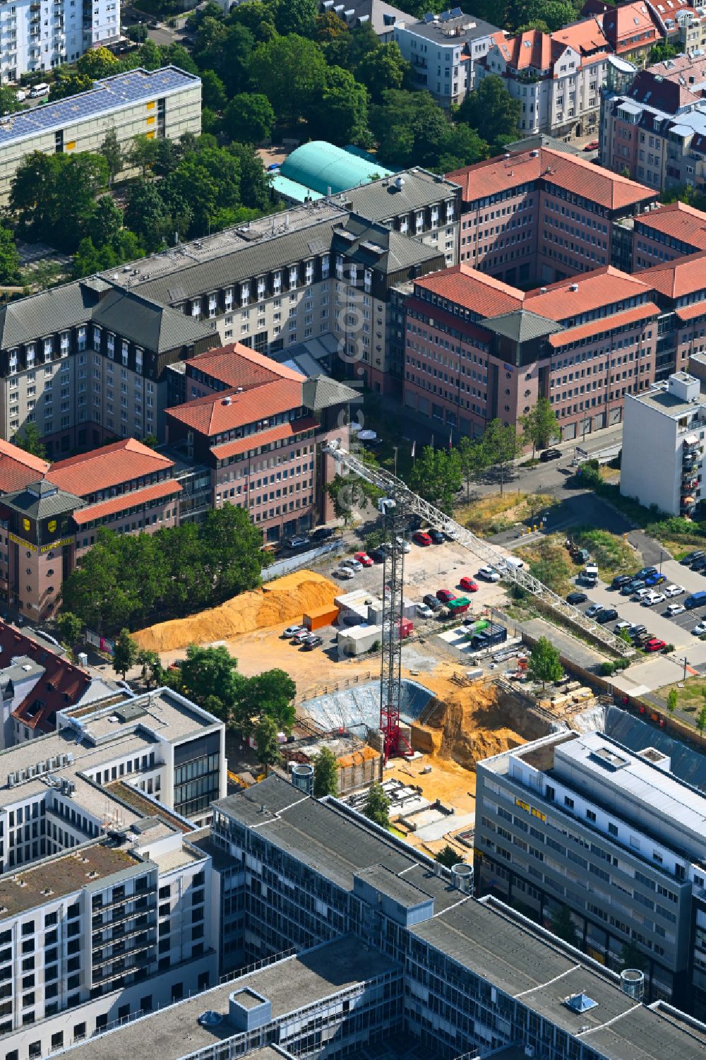 Leipzig from above - New construction of a residential and commercial building on street Querstrasse in the district Zentrum in Leipzig in the state Saxony, Germany