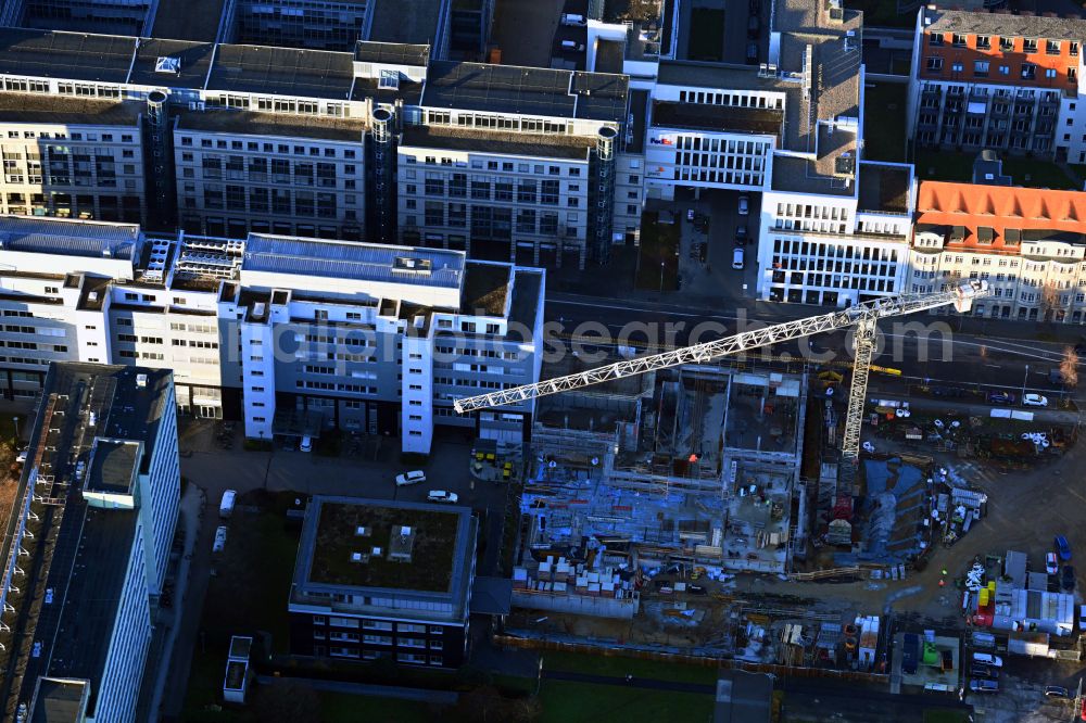 Leipzig from above - New construction of a residential and commercial building on street Querstrasse in the district Zentrum in Leipzig in the state Saxony, Germany