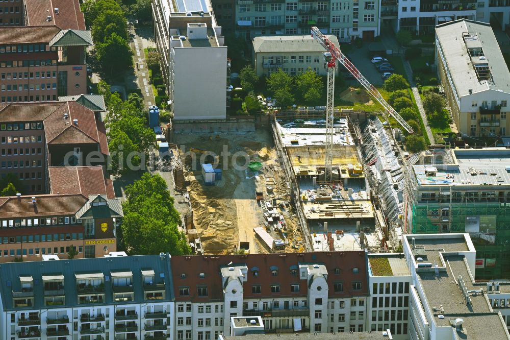 Aerial image Leipzig - New construction of a residential and commercial building on street Querstrasse in the district Zentrum in Leipzig in the state Saxony, Germany