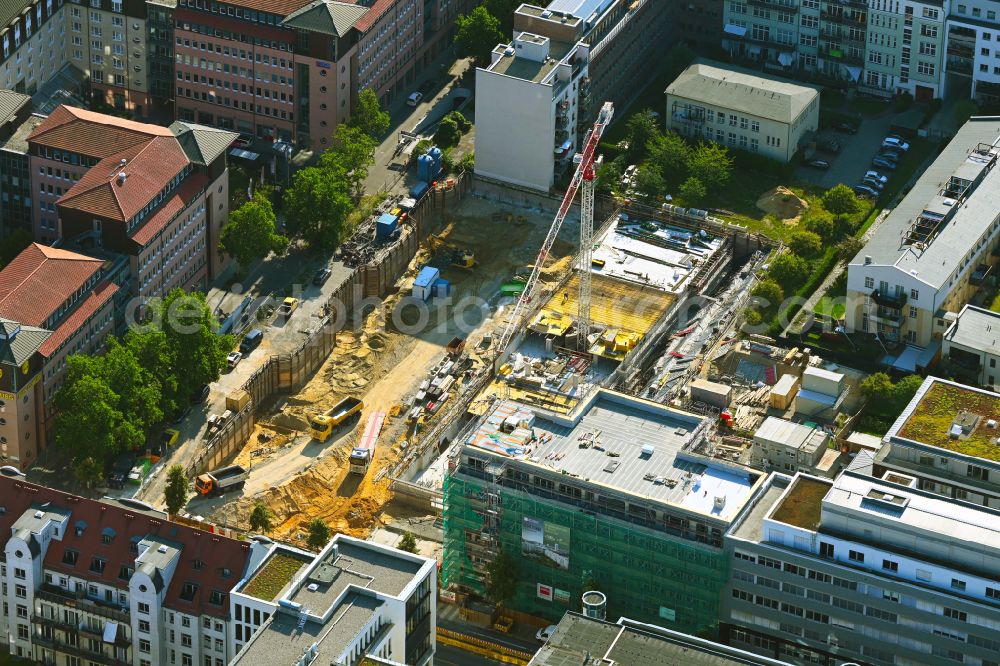 Aerial photograph Leipzig - New construction of a residential and commercial building on street Querstrasse in the district Zentrum in Leipzig in the state Saxony, Germany