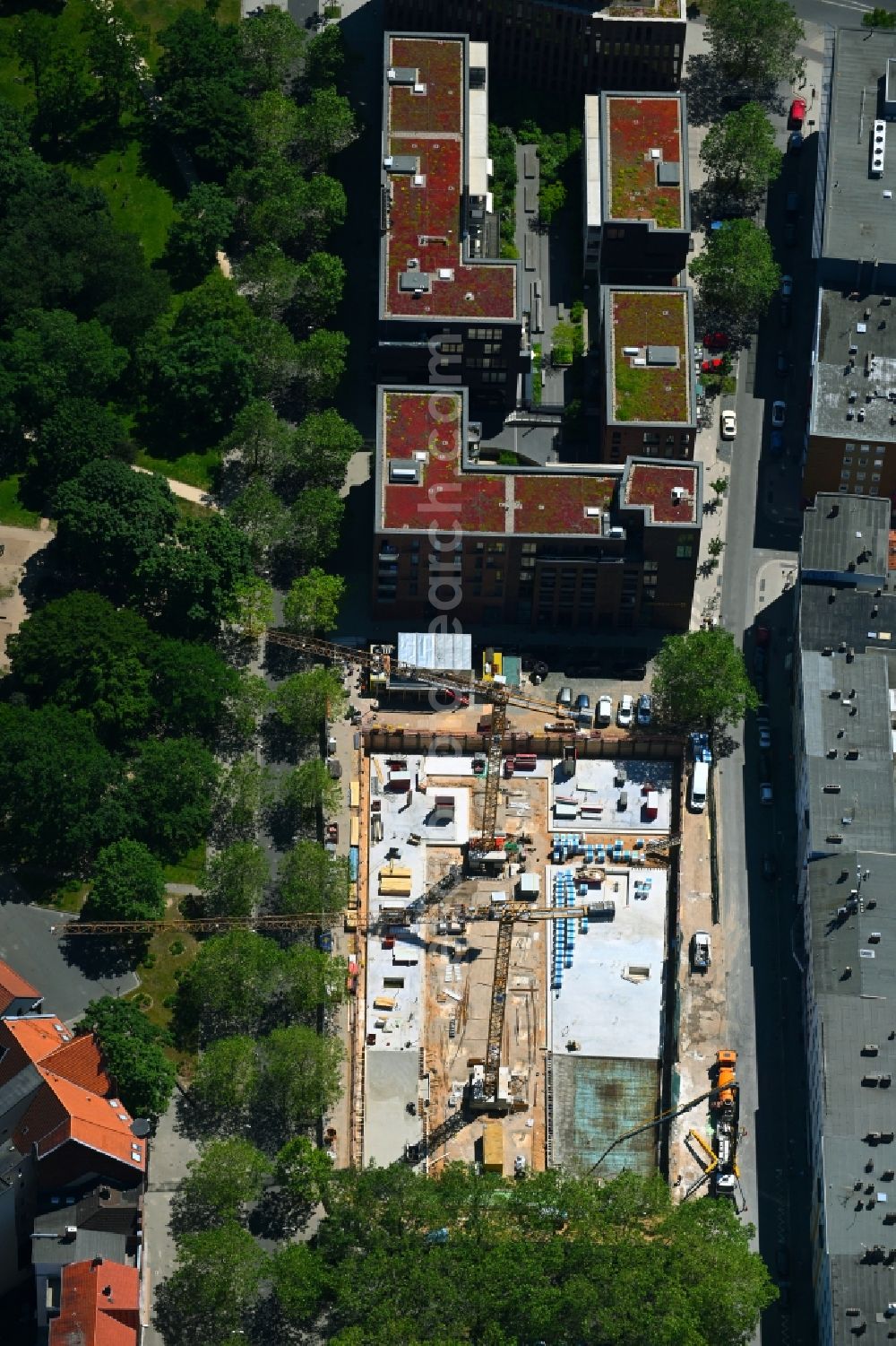 Hannover from above - New construction of a residential and commercial building on Klagesmarkt in the district Mitte in Hannover in the state Lower Saxony, Germany