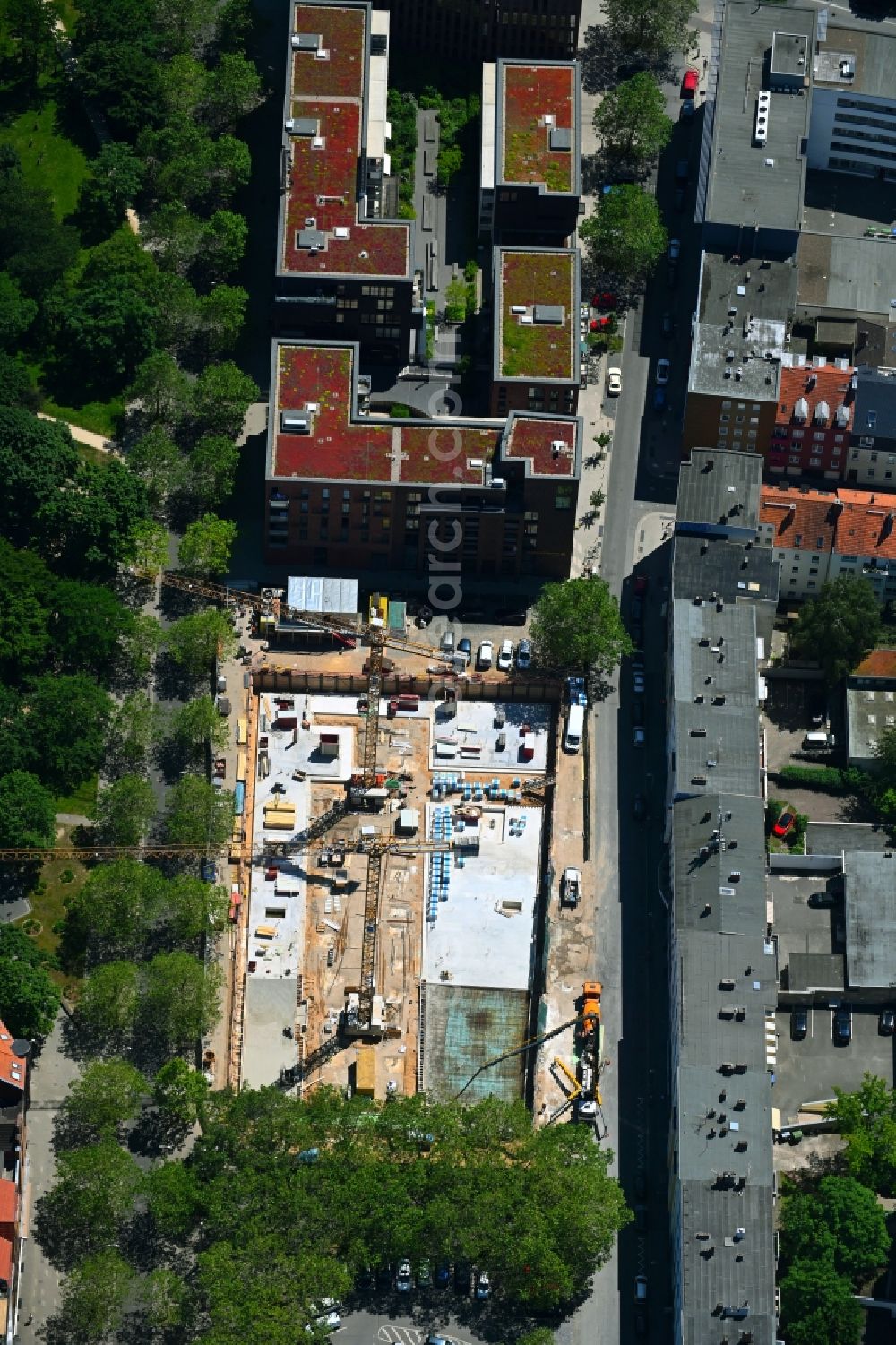 Hannover from the bird's eye view: New construction of a residential and commercial building on Klagesmarkt in the district Mitte in Hannover in the state Lower Saxony, Germany