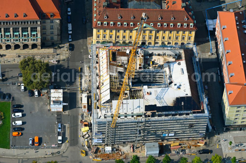 Aerial photograph Dresden - New construction of a residential and commercial building on street Ringstrasse - Kreuzstrasse in the district Altstadt in Dresden in the state Saxony, Germany