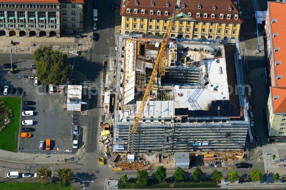 Dresden from above - New construction of a residential and commercial building on street Ringstrasse - Kreuzstrasse in the district Altstadt in Dresden in the state Saxony, Germany