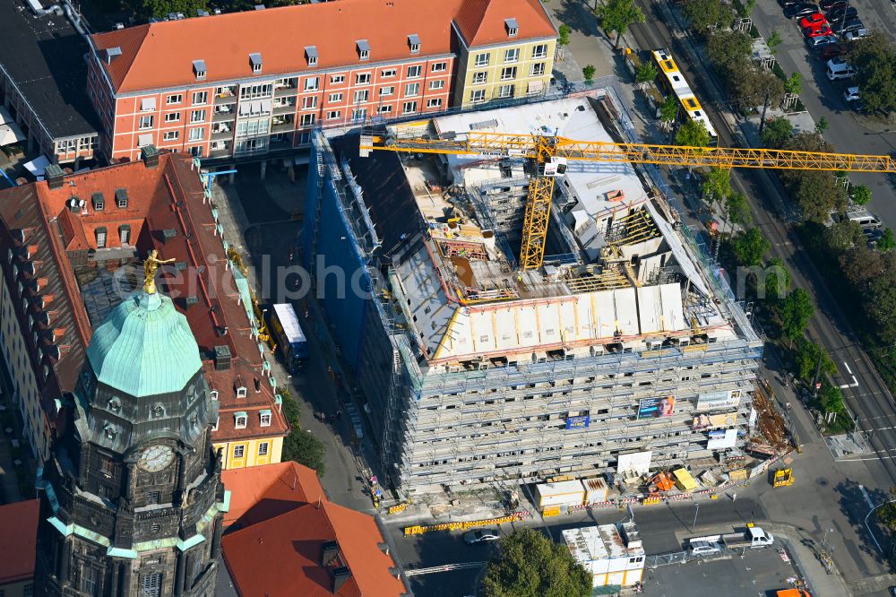 Aerial image Dresden - New construction of a residential and commercial building on street Ringstrasse - Kreuzstrasse in the district Altstadt in Dresden in the state Saxony, Germany