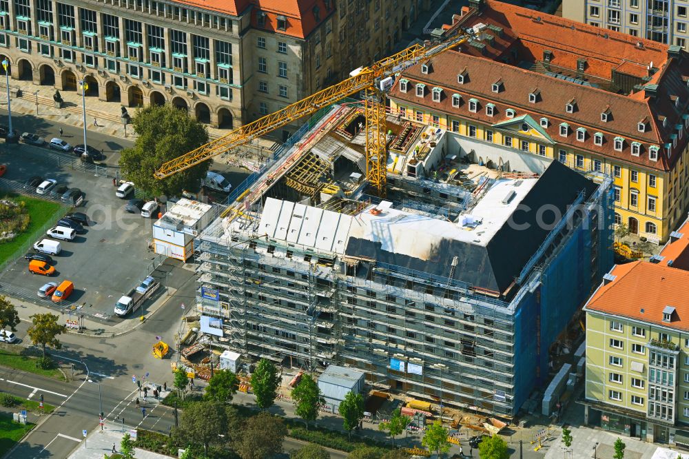 Aerial image Dresden - New construction of a residential and commercial building on street Ringstrasse - Kreuzstrasse in the district Altstadt in Dresden in the state Saxony, Germany