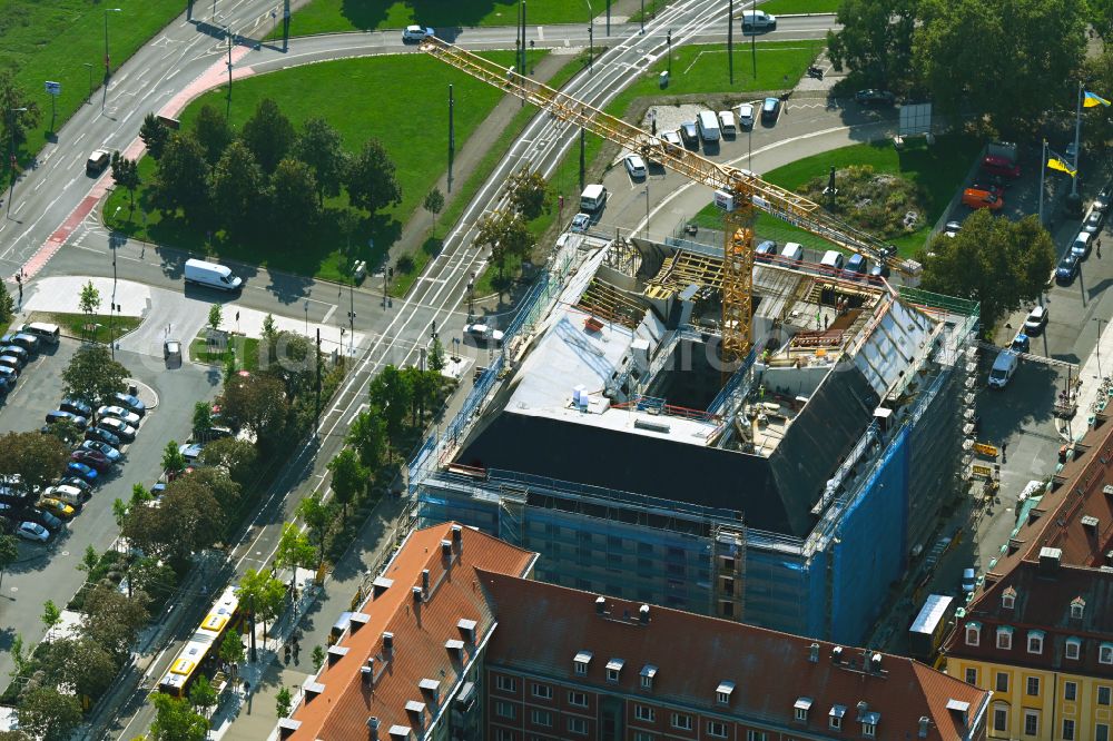 Dresden from above - New construction of a residential and commercial building on street Ringstrasse - Kreuzstrasse in the district Altstadt in Dresden in the state Saxony, Germany