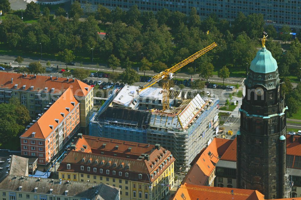 Aerial photograph Dresden - New construction of a residential and commercial building on street Ringstrasse - Kreuzstrasse in the district Altstadt in Dresden in the state Saxony, Germany