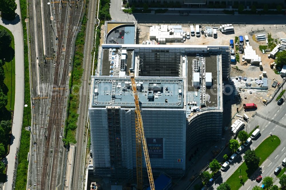 München from the bird's eye view: New construction of a residential and commercial building on Carl-Wery-Strasse in the district Neuperlach in Munich in the state Bavaria, Germany