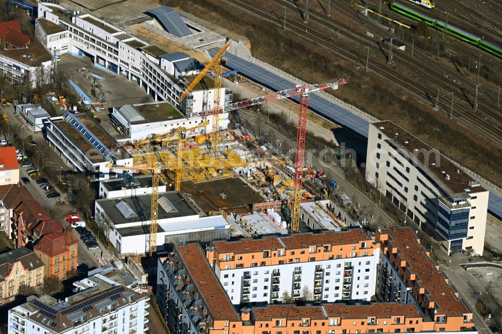 Stuttgart from above - New construction of a residential and commercial building of the project Rosenstein Trio on Rosensteinstrasse in the district Auf der Prag in Stuttgart in the state Baden-Wuerttemberg, Germany