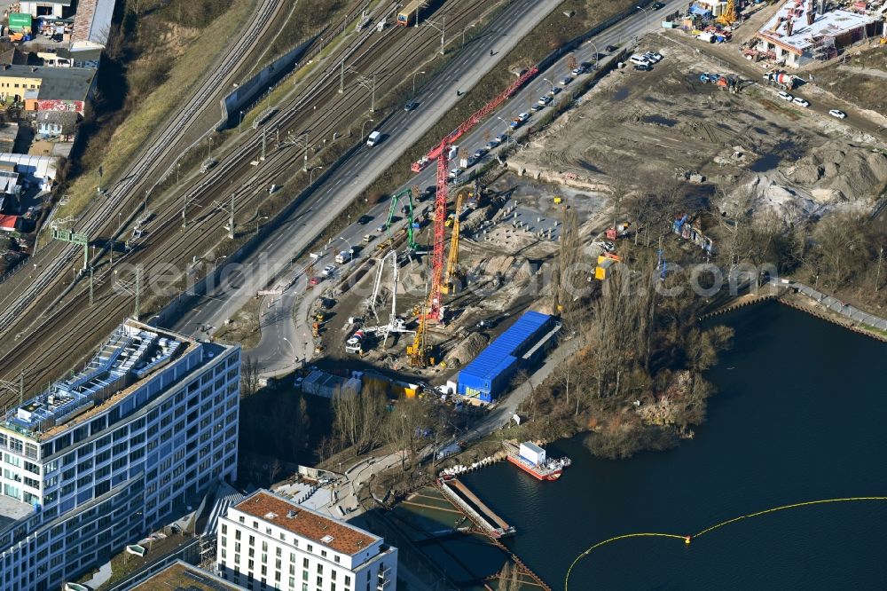 Aerial image Berlin - New residential and commercial building Quarter on Kynaststrasse - Hauptstrasse in the district Rummelsburg in Berlin, Germany