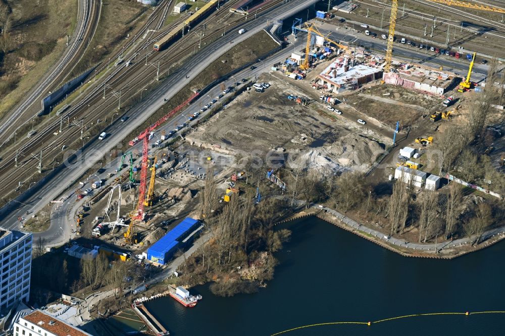 Aerial photograph Berlin - New residential and commercial building Quarter on Kynaststrasse - Hauptstrasse in the district Rummelsburg in Berlin, Germany