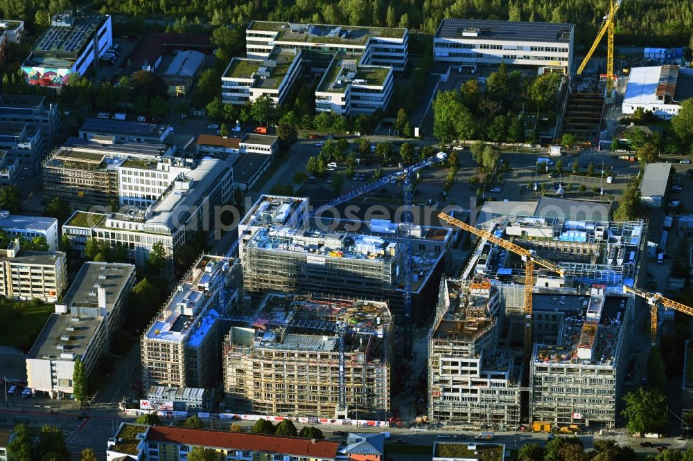 München from above - Construction site of new residential and commercial building Quarter DIE MACHEREI along the Berg-am-Laim-Strasse - Weihenstephaner Strasse in the district Berg am Laim in Munich in the state Bavaria, Germany