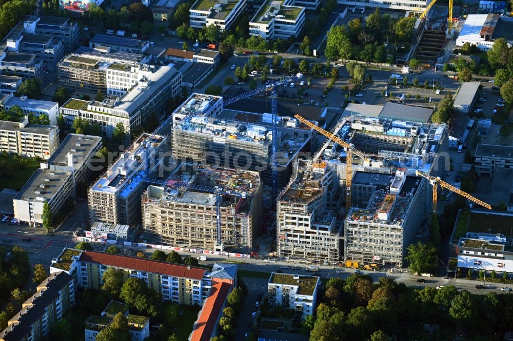 München from the bird's eye view: Construction site of new residential and commercial building Quarter DIE MACHEREI along the Berg-am-Laim-Strasse - Weihenstephaner Strasse in the district Berg am Laim in Munich in the state Bavaria, Germany